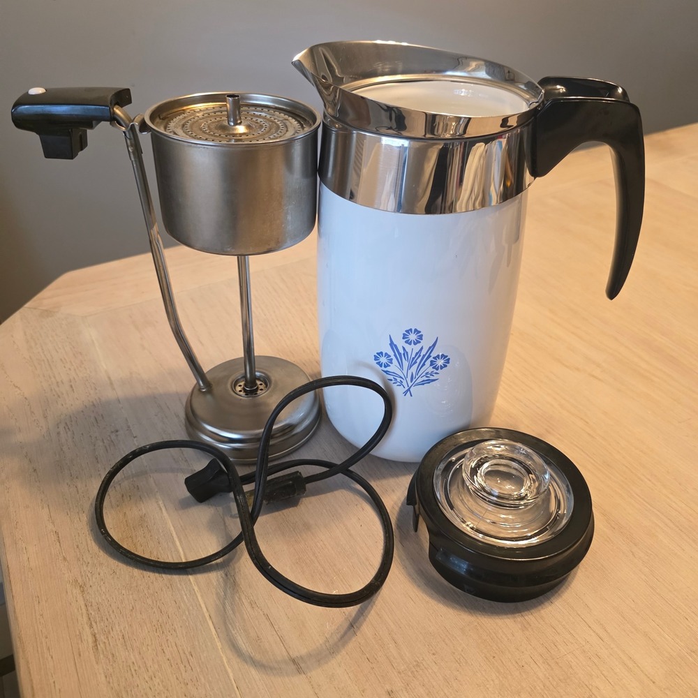 Vintage Corning Ware Blue Cornflower 10 Cup Electric Coffee Percolator P-285